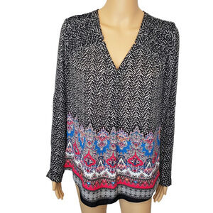 2/$30 Black Rainn Printed Blouse Long Sleeve Blouse Lightweight Medium